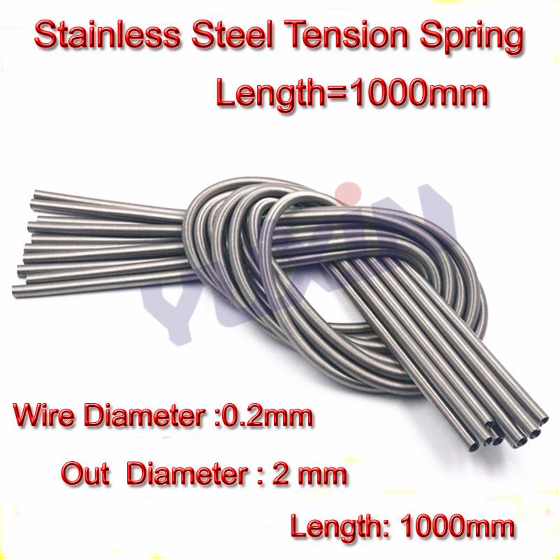 2Pcs 0.2*2*1000mm Stainless Steel Super Long Tension Spring Extension Spring Wire Diameter 0.2mm Out Diameter 2mm  Length1000mm