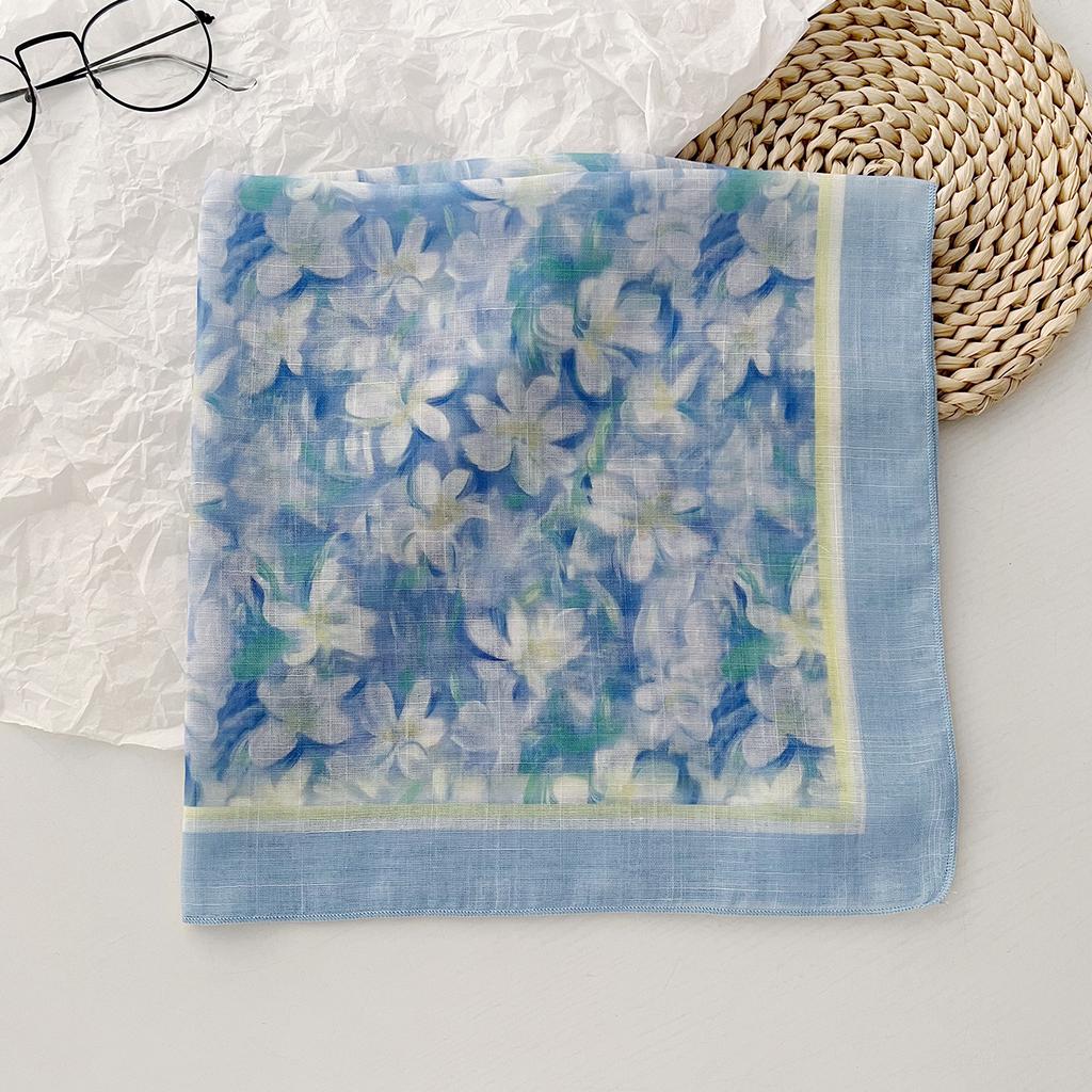 Spring And Summer Small Fresh Literary And Decorative Scarf Women'S Pastoral Versatile Cotton And Linen Small Square Scarf Silk Scarf