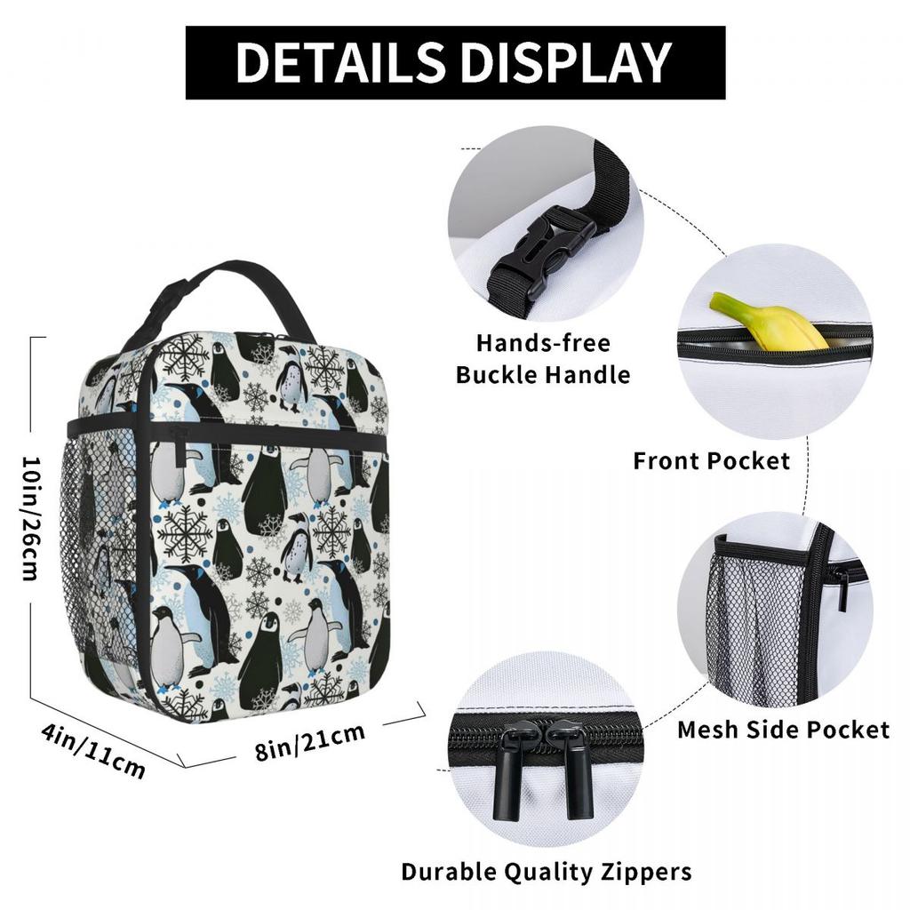 Cute Penguin And Ice Snow Pattern Insulated Lunch Bag for Women Children Leakproof Food Boxes Thermal Lunch Box Tote