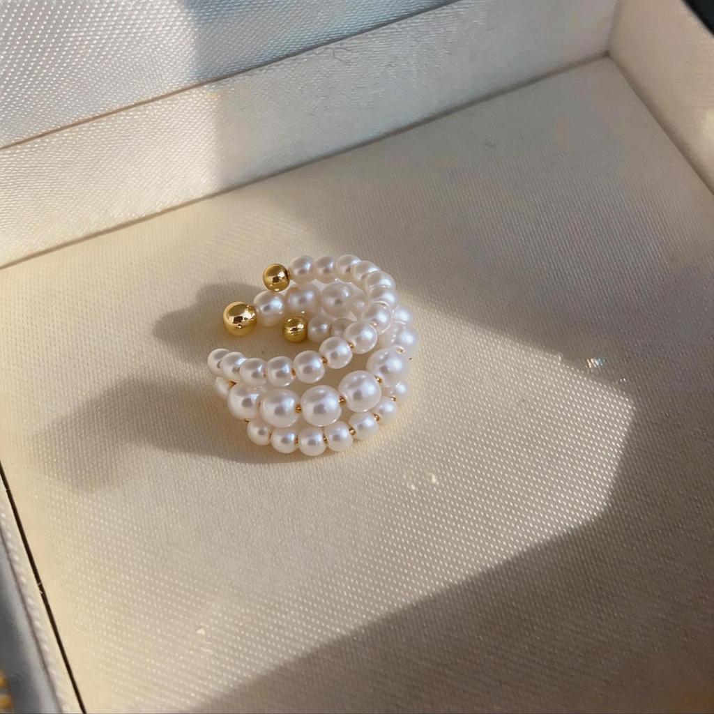 Elegant Three-Layer Pearl Beaded Ear Cuff - No Piercing Required - Light Luxury, Versatile French Style Earrings