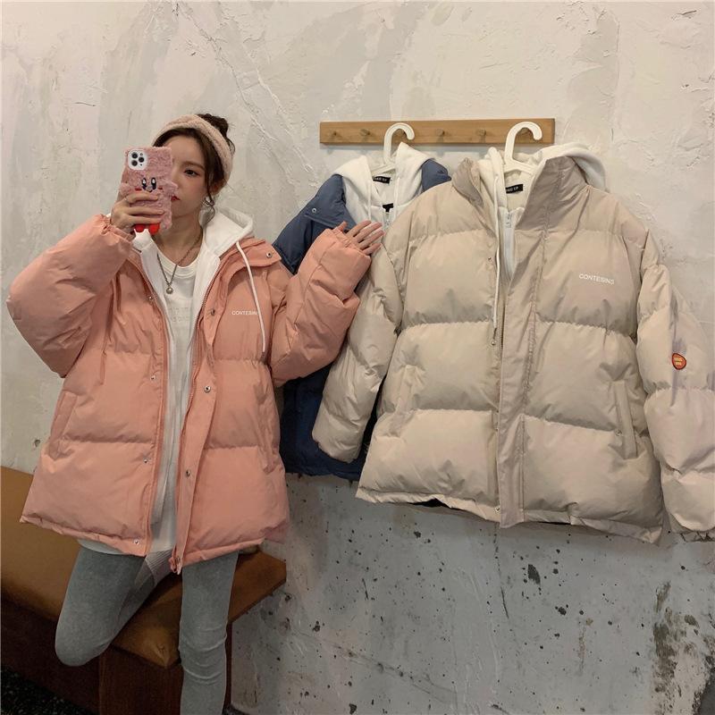 Fake two pieces of design down cotton jacket women's 2025 winter new loose thickened bread jacket hooded jacket