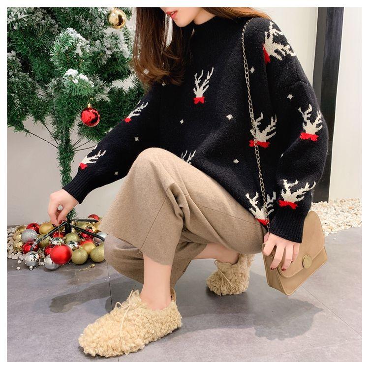 Pullover Pullover Lose Halb Stehkragen Weihnachten Pullover Frauen Casual Mode Vielseitige Langarm Pullover Pullover Weibliche