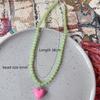 Candy Color Dopamine Heart Pendant Necklace Glass Beaded Beads Neck Chain Choker Necklace  For Girl