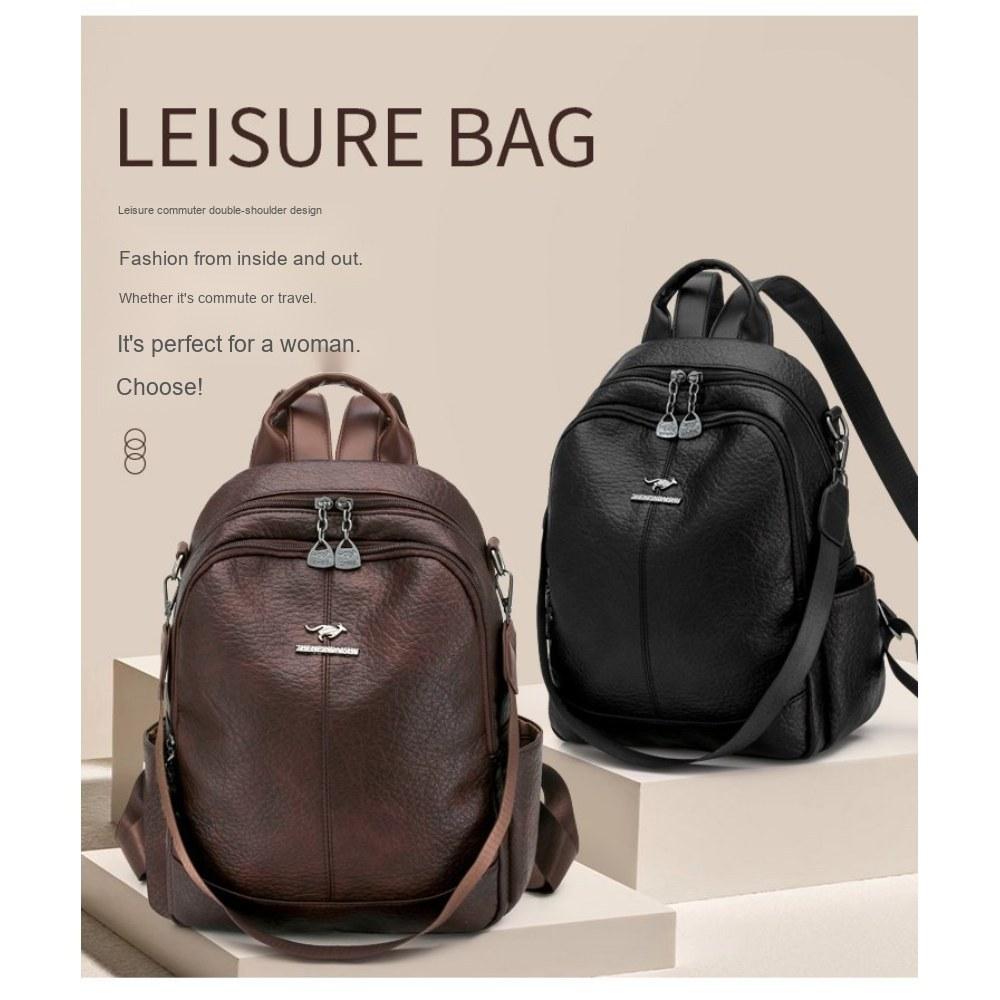 Women Large Capacity Soft PU Backpack with Adjustable Straps for Daily Commute