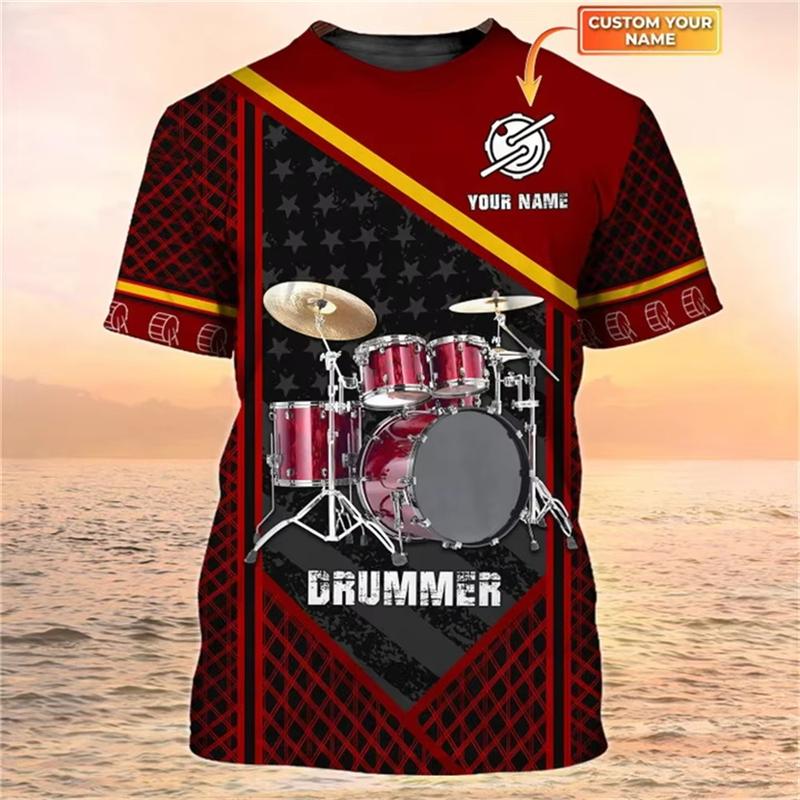 Fashionable Drum Pattern 3D Printed T-shirt, Summer Casual Fashion Short Sleeved Top, Men's Trendy Street Round Neck Clothing