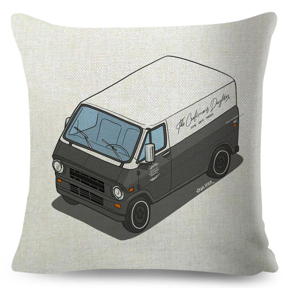 Van Life Pillow Case Decor Cartoon Camper House Travel Car Cushion Cover for Sofa Home Children Room Vanlife Pillowcase 45x45cm
