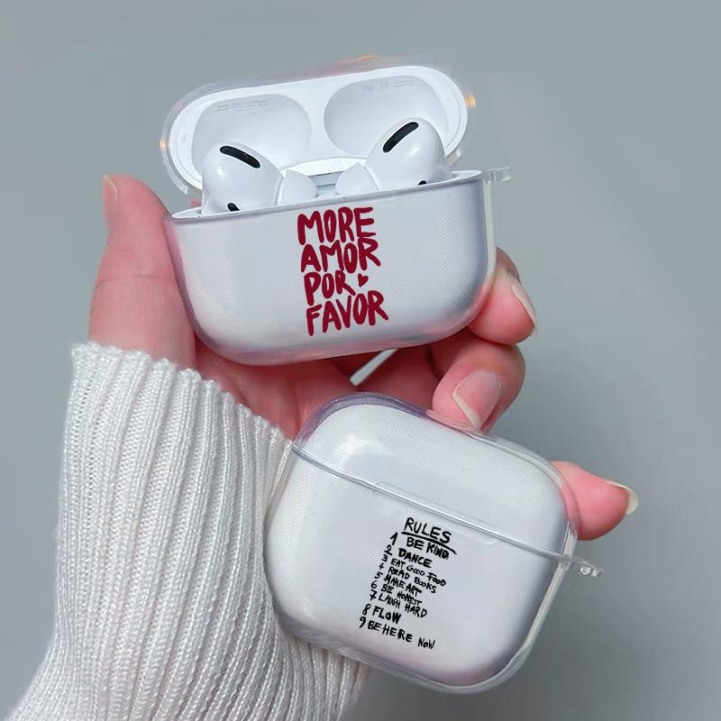 Colorful Maximalist More Amor Por Favor Earphone Case For Apple Airpods 4 3 2 1 Pink Letter Soft Clear Cover for Airpod Pro 3 2