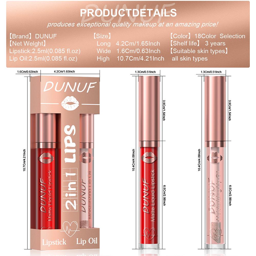 2 in 1 Lip Gloss Set Lip Oil Make-up for Women Waterproof Long Lasting Cosmetics Korean Makeup Sexy Red Matte Lipstick Lip Tint