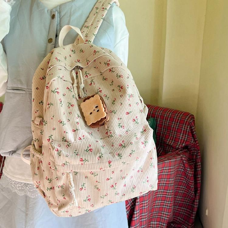 Travel Backpack for Teens and Girl Laptop Daypacks Flower Print Backpack Students School Bag Corduroy Rucksacks
