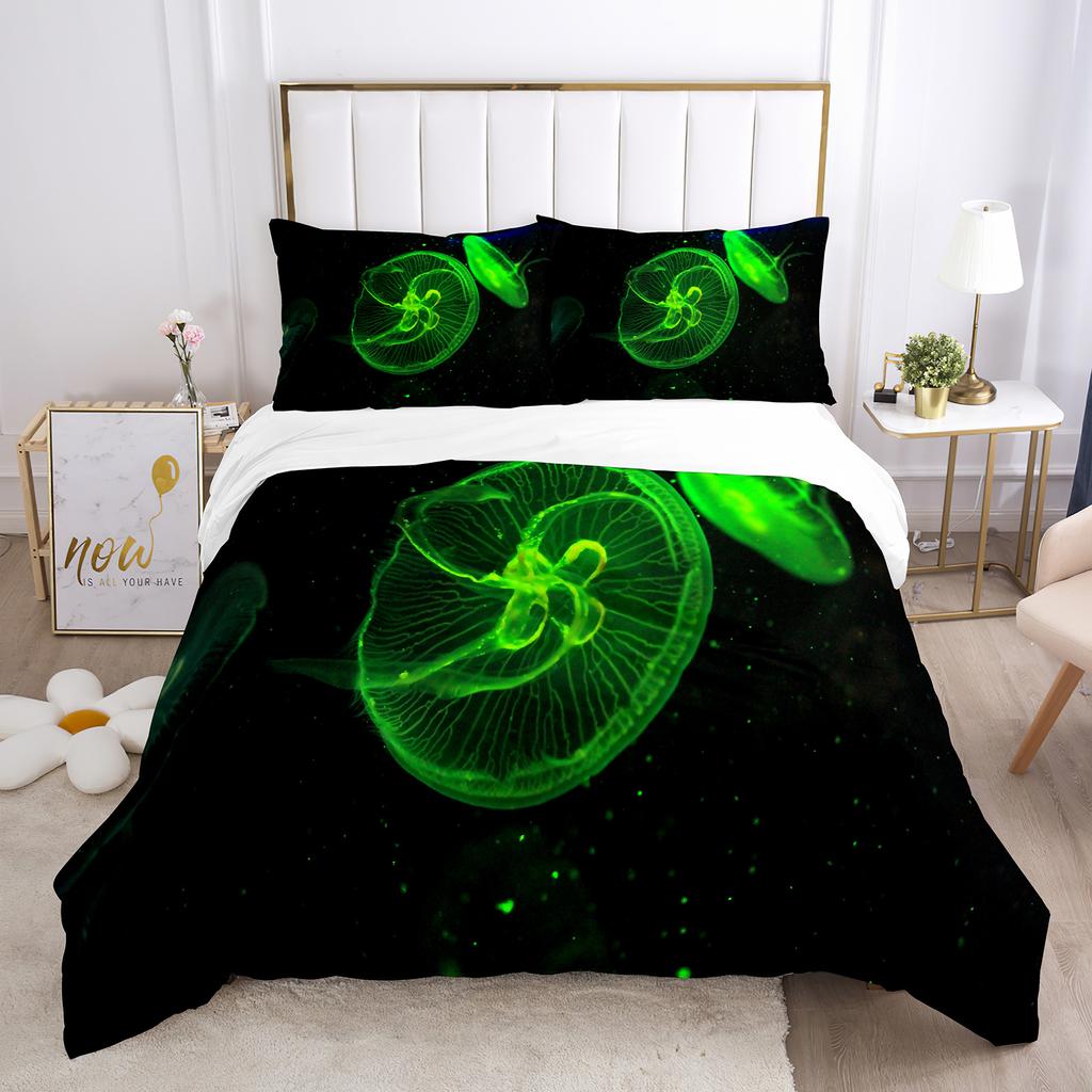 Jellyfish Duvet Cover Set Blue Sea Wild Animals Theme King Queen Size for Kids Teens Adult Polyester Bedding Set with Pillowcase