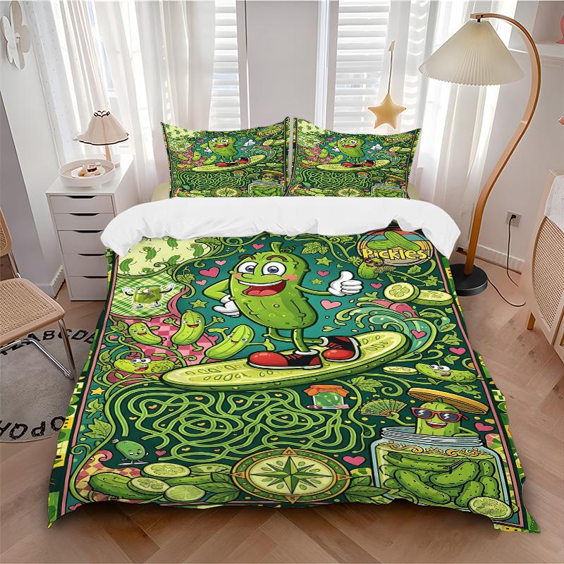 Pickle Adventure Print 3Pcs Bedding Setduvet Cover With 2 Bedropillowcase Home Birthday Gift