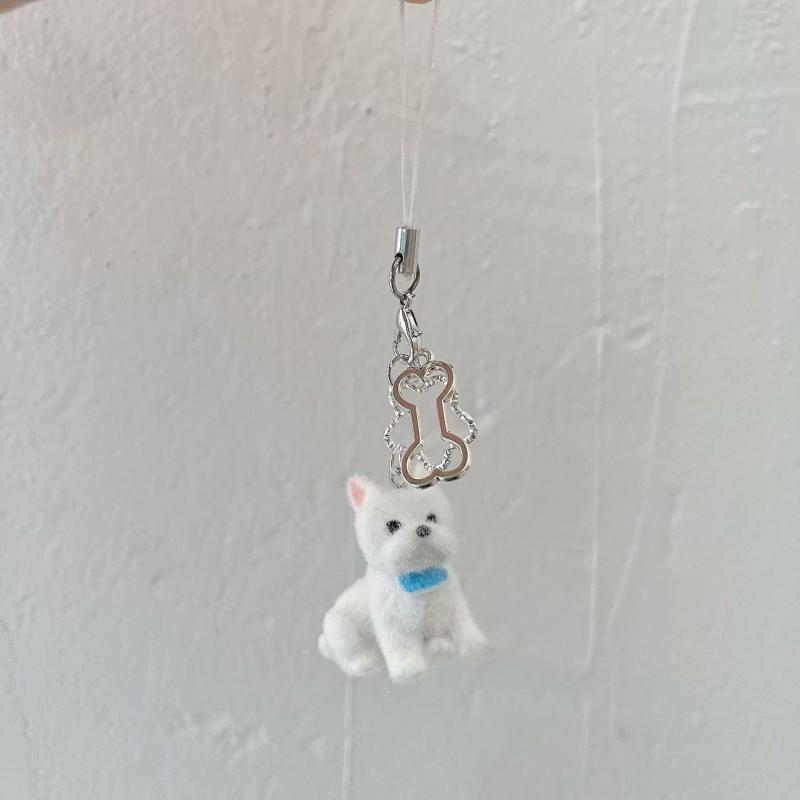 Cartoon Flocking Dog Piggy Pendant Keychain  Key Ring For Women Girls Cute Bag Pendant Kawaii Mobile Phone Chain Gifts