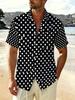 Men'S Black And White Polka Dot Print Short Sleeve Shirt, Summer Beach Casual Shirt Top, Island Vacation Style Trendy Shirt, Plus Size