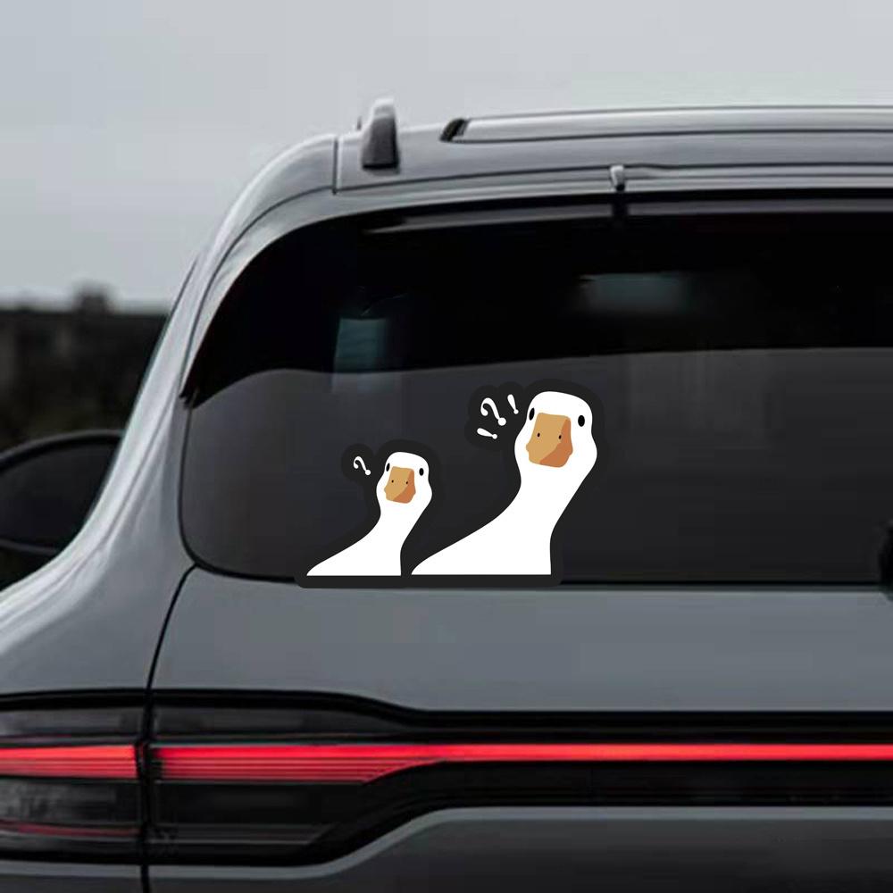 Funny Confused Geese Cartoon Vinyl Car Sticker - Single Use Car Exterior Accessory, Vehicle Humor Decor, Auto Accessory