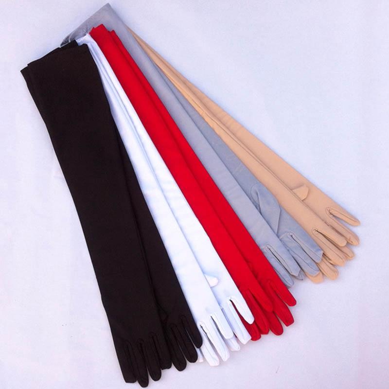 Guanti da sera da donna classici bianchi neri rossi, guanti lunghi in raso elasticizzato per ballo di fine anno, guanti da guida e protezione solare per signora