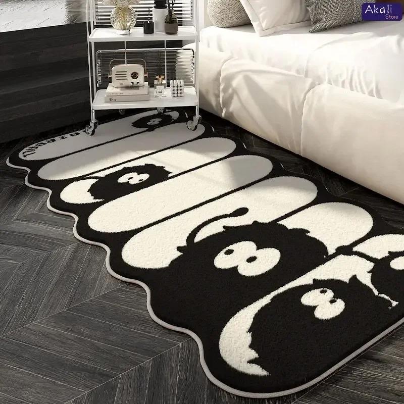 Cartoon Black and White Coal Balls Soft Fluffy Carpet Water Absorbent Non-slip Home Decorative Mat Living Room Bedroom Entry Mat