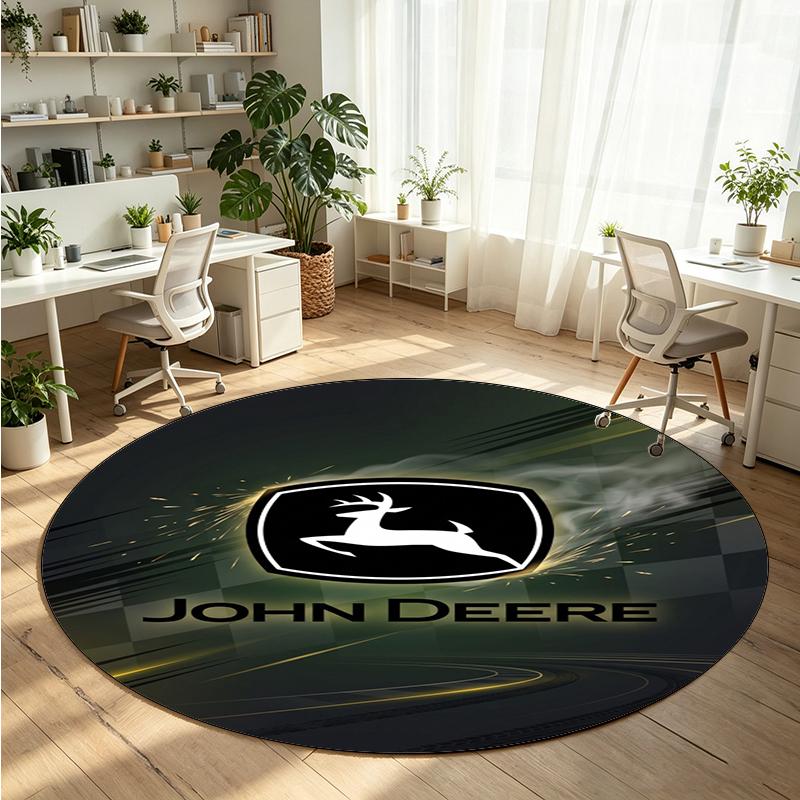 John Deere Printed Round Crystal Velvet Rug Soft Non Slip Floor Carpet For Bedroom Holiday Gift