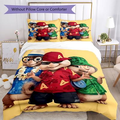 Juego de Ropa de Cama de 3 Piezas de Alvin y las Ardillas Funda Nórdica con Cierre Incluye 1 Funda Nórdica y 2 Fundas de Almohada, Suave y Cómodo para Todas las Estaciones.