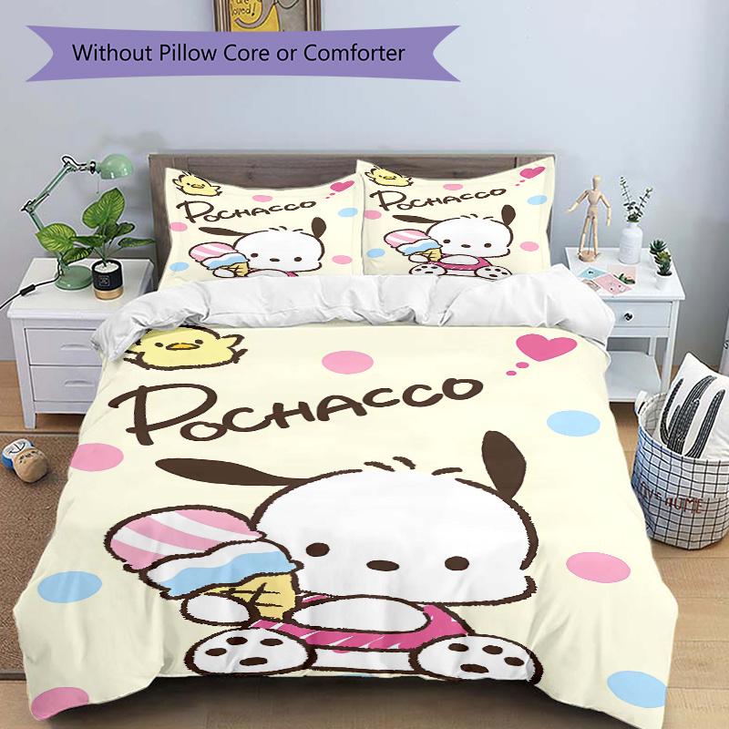 3pcs Pochacco Ideas Bedding Set Includes Quilt Cover and Pillowcases, Suitable for All Seasons, Machine Washable Ideal Gift W077