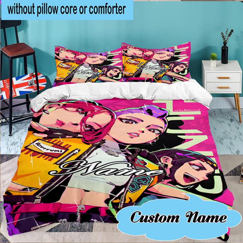Nombre Personalizado Juego de Ropa de Cama Trio de Noche Fantasía K-Pop de 3 Piezas Incluyendo 1 Funda Nórdica y 2 Fundas de Almohada para Dormitorio, Regalo para Dormitorio Decoración del Hogar