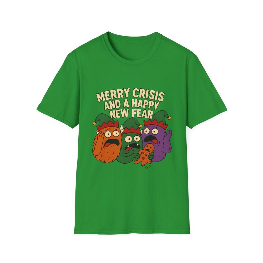 

Unisex Softstyle T-Shirt Merry Crisis Monsters Gingerbread Panic Funny Christmas 4XL