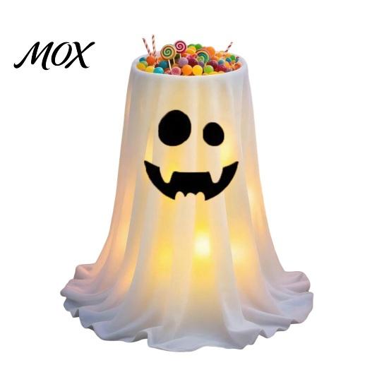 Halloween Treat Holder Ghost Candy Bowl, Adjustable Height Large Holder, Trick or Spooky Outdoor Decorations Standing Storage Dish for Porch
