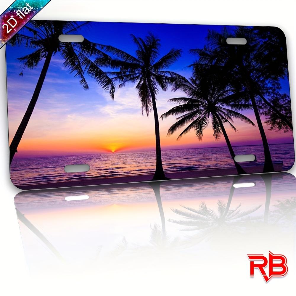 

D Flat Printing Tropical Sunset Beach Palm Tree Landscape Aluminum Tin Painting License Plate Style Coastal Summer Themed 15x30cm(5.9x7.8inch)
