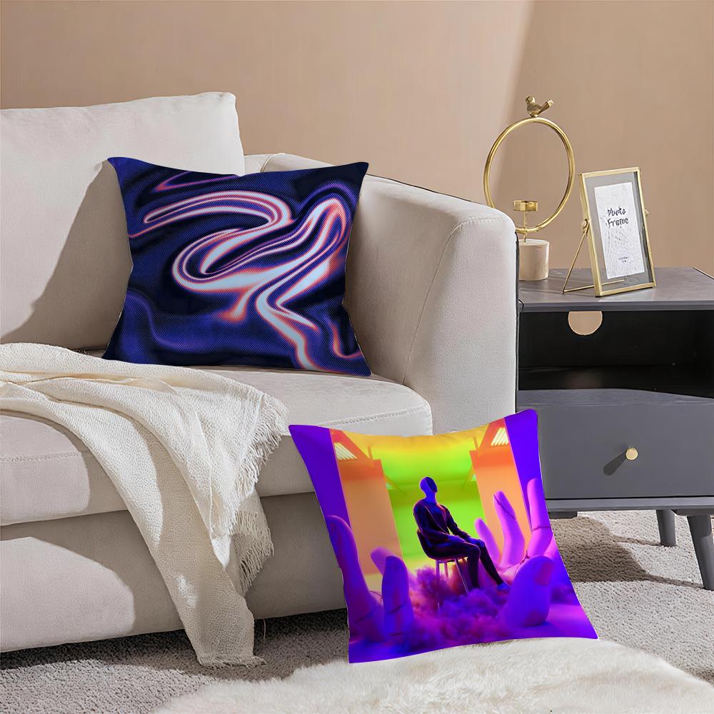 Moderne Elegante Cyberpunk Farbverlauf Ton Kissenbezug Leinen Kissenhülle Weich Atmungsaktiv Schutz Couch Zimmer Dekoration
