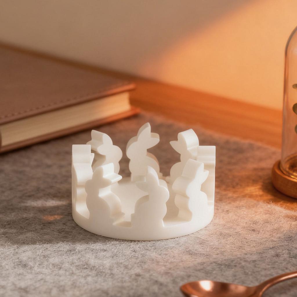 DIY Easter Bunny Round Candle Holder Resin Mold, Plaster Bunny Decoration Silicone Mold for Desktop Storage