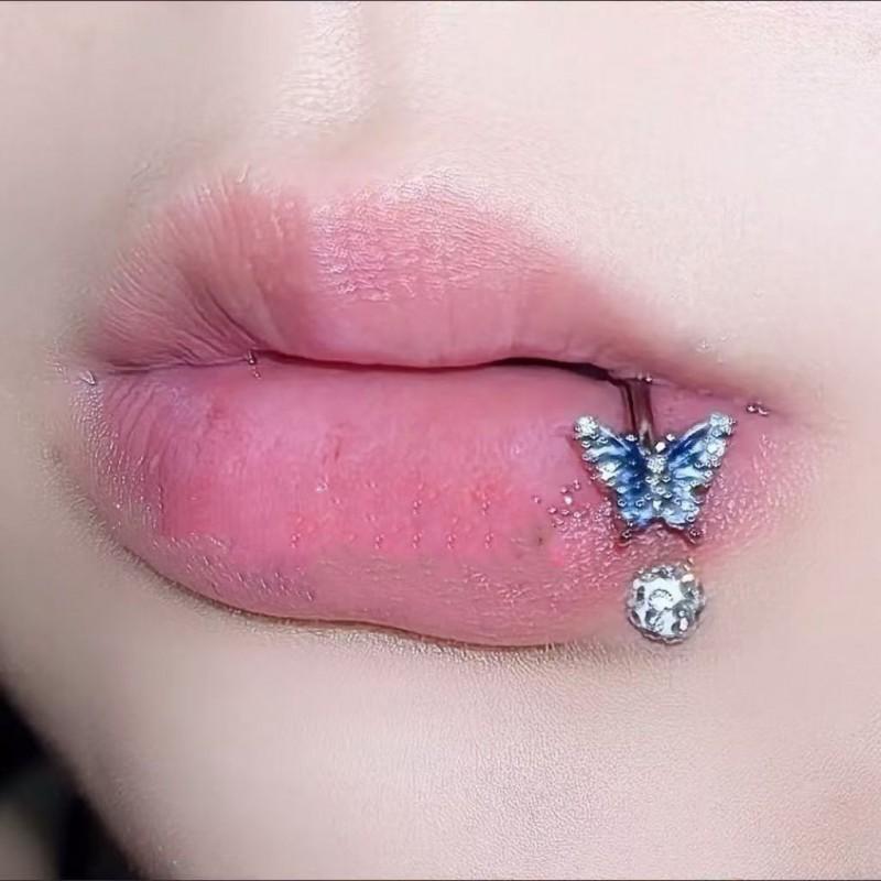 Stainless Steel 4mm Soft Clay Bead Lip Ring Butterfly Zircon Horseshoe Piercing Jewelry Punk Style