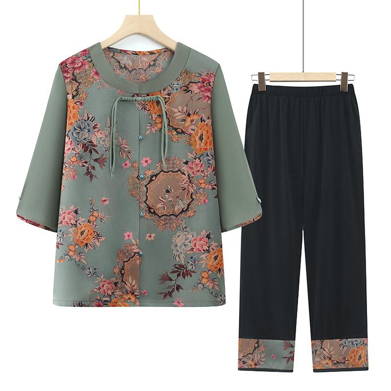 Elderly summer women's clothing summer short-sleeved suit elderly clothes thin new style