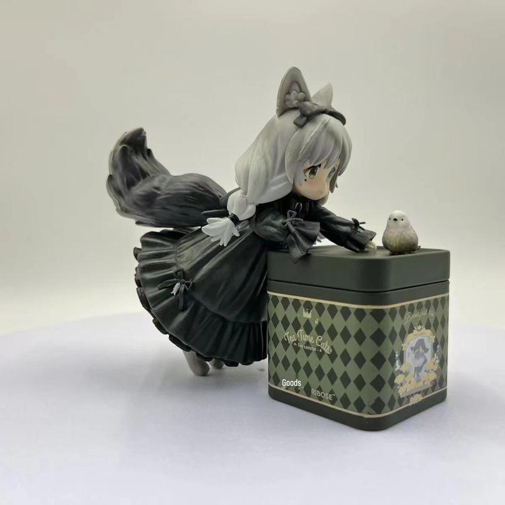 Soybean Catgirl Figurine: Cute Sitting Pose Eating Fish Ornament