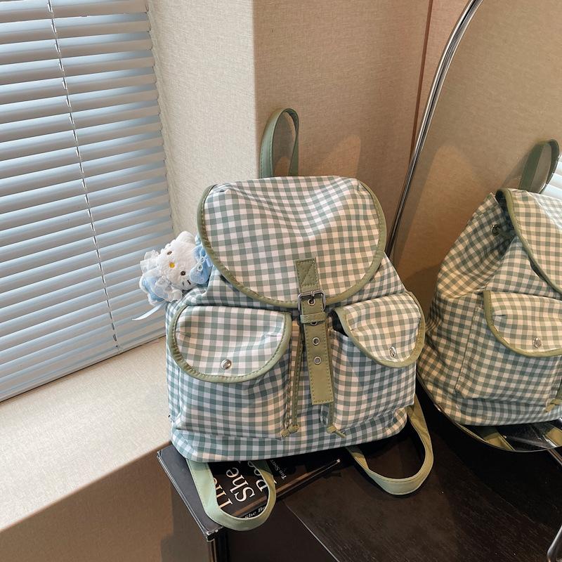 Korean Version of Simple Large-capacity Backpack Bag Women's 2025 New Niche Casual Versatile Plaid Retro Commuter Backpack