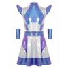 Girls Halloween Alien Cosplay Costume 3 Pieces Cap Sleeve Glossy Metallic Short Top Skirt Oversleeves
