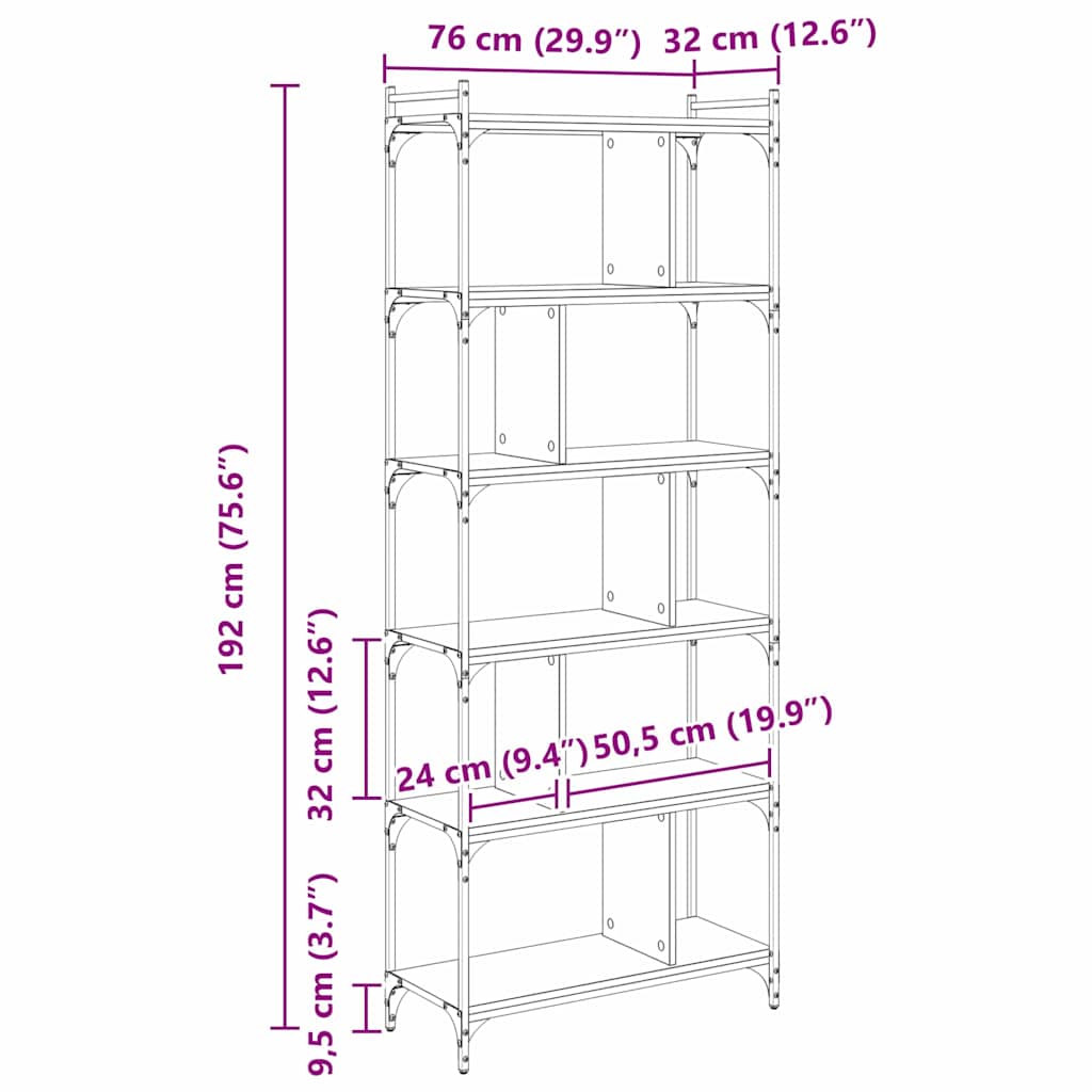Artisan Oak Bookshelf 76 x 32 x 192 cm Particleboard