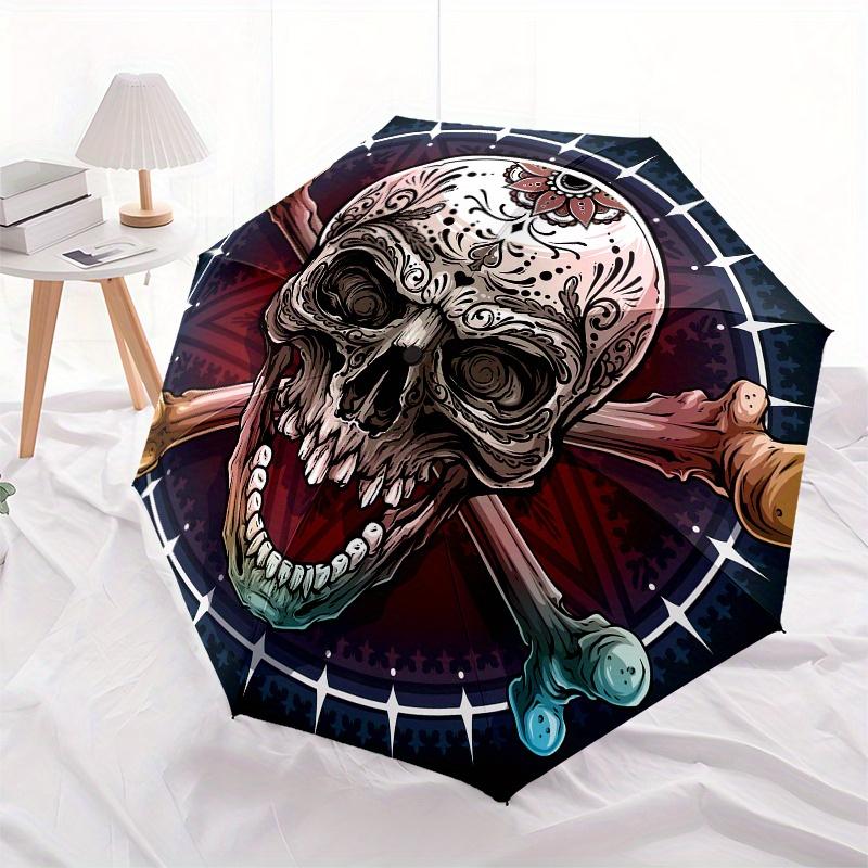 Day of the Dead Sugar Skull Crossbones DecalUmbrella, Portable 3-Fold Umbrella for Men & Women,Christmas Gift ES289