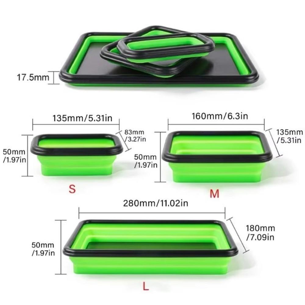 3Pcs Strong Magnet Collapsible Parts Tray Collapsible Silicone Tray Set Carpenter Tool