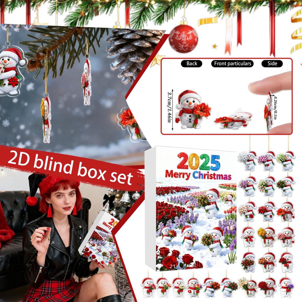 Świąteczny Kalendarz Adwentowy, 24-dniowy Kalendarz Adwentowy, Zawiera Bałwanki i Czapki Świętego Mikołaja, Wielofunkcyjne Ozdoby Świąteczne, Wiszący Prezent 2D.