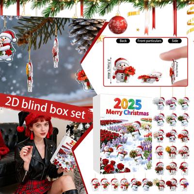 Christmas Advent Calendar, 24 Day Advent Calendar, Includes Snowmen And Santa Hats, Multi-functional Christmas Ornaments, 2D Hanging Gift.