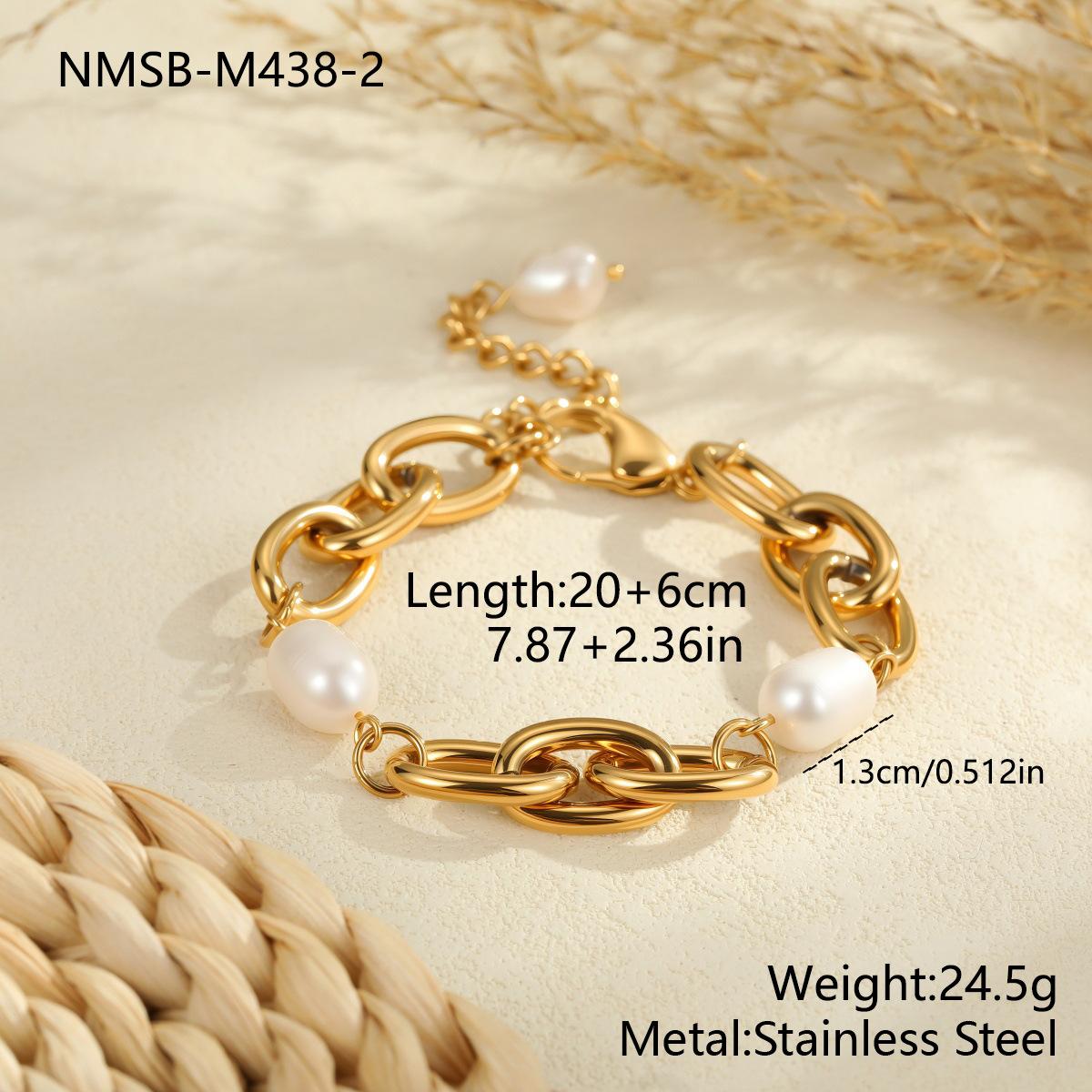 GEMCHIC Women s French Retro Stainless Steel Baroque Freshwater Pearl Bracelet Set