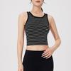 Women's Spring/Summer Slim Fit Striped Tank Top with Chest Pads - Round Neck Camisole Bra