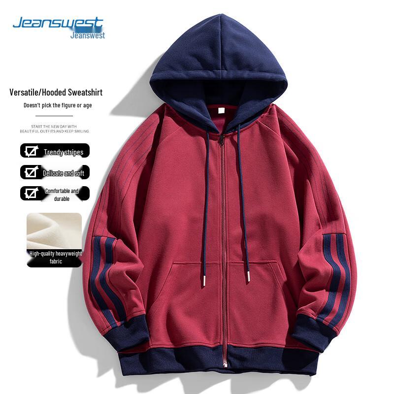 

JEANSWEST Men s Color-blocked Hooded Sweatshirt Jacket 2XL