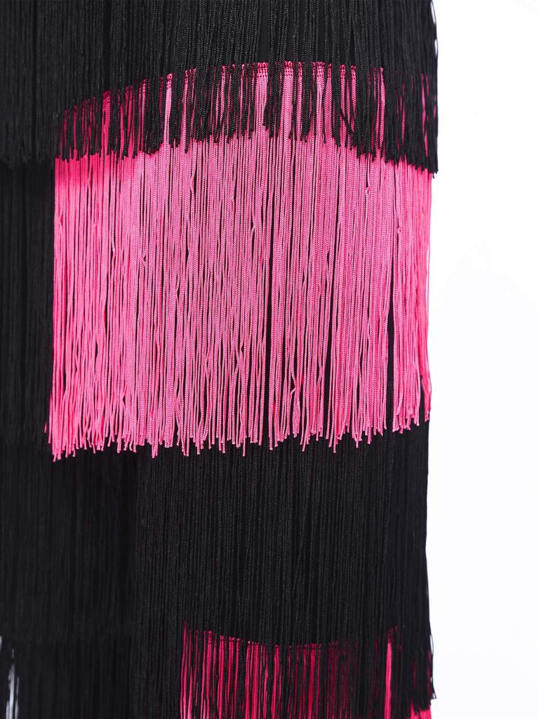 Dámské kalhoty na latinskoamerické tance Elastický pas Detail s třásněmi Kontrastní barva Design s třásněmi Kostým na chachu tango