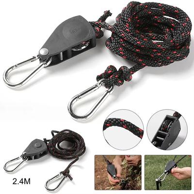 2/1Pcs Camping Tent Adjustable Rope Fastener Fixed Buckle Pulley Tensioner Ratchet Hangers Lights Lifting Awning Wind Rope