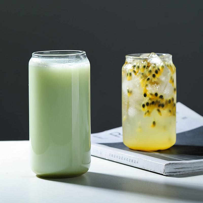 Cola Dosenförmiger Glasbecher Transparentes Glas Kaffeetasse Bubble Tea Becher Saft Milch Trinkbecher Bar Cocktail Bierglas 400ml/550ml