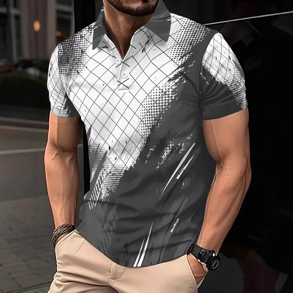 Men's Casual and Fashionable Polo Shirt Printed Versatile Top with Short Sleeves for Summer
