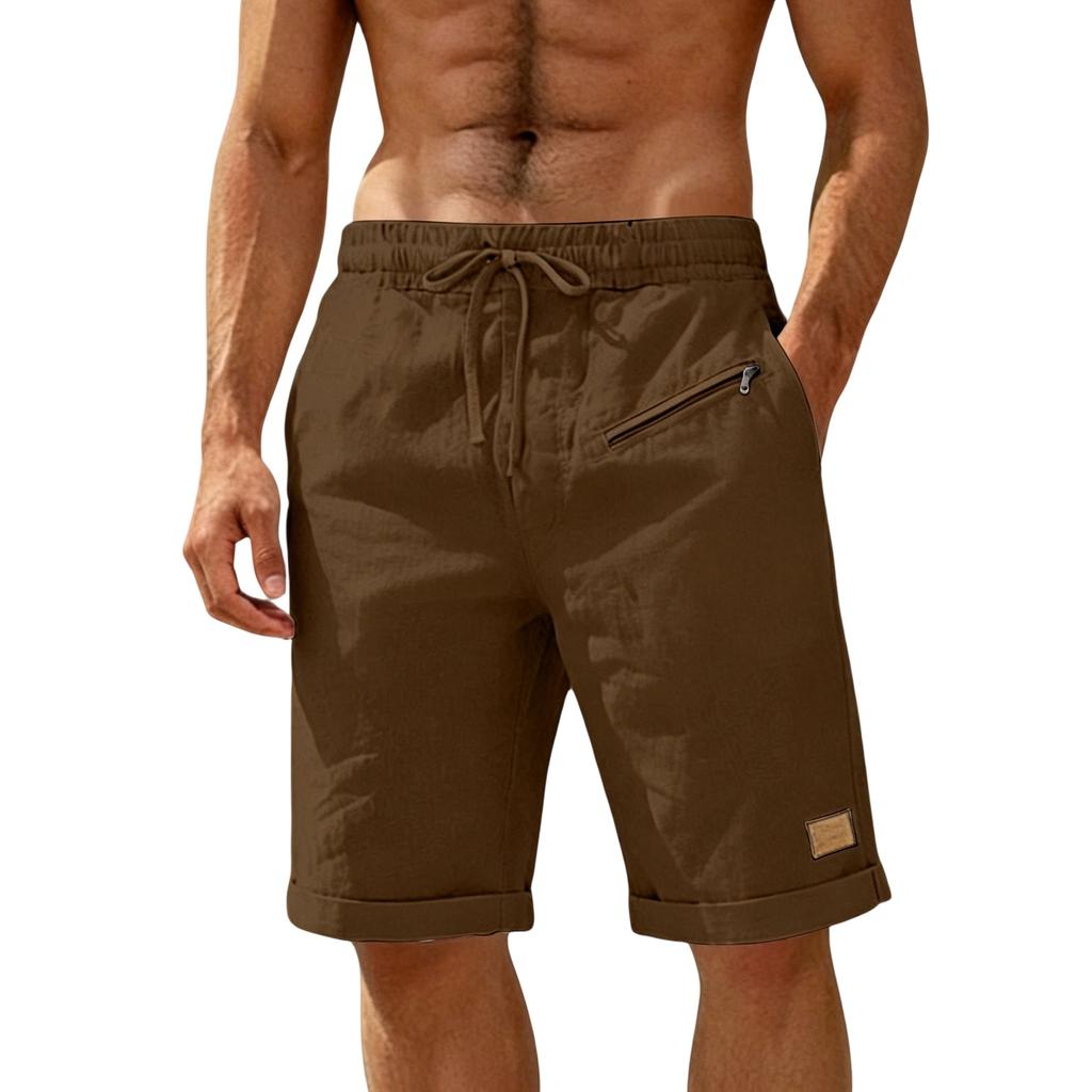 Herren -farbige Kordelzug Verzierte Reißverschluss Baumwolle Leinen Kurze Hose