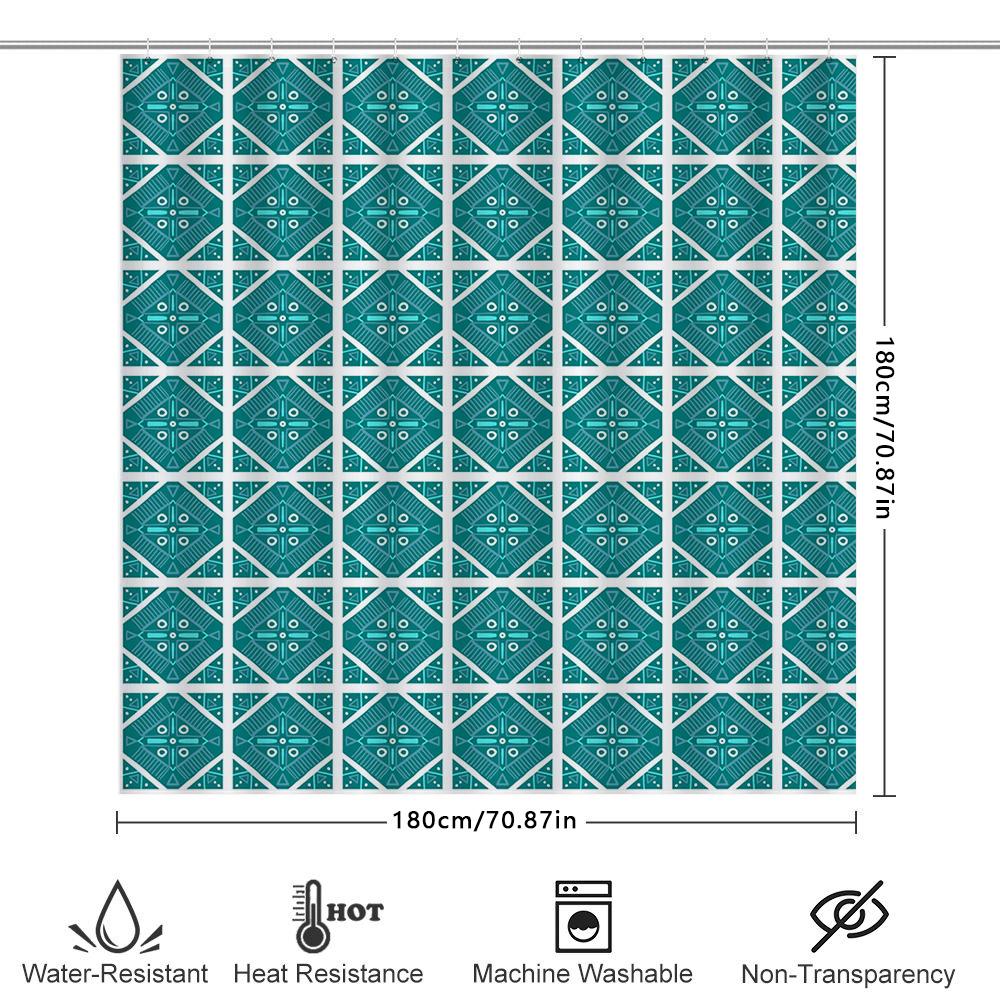 Modern Geometric Pattern Bath Shower Curtain Waterproof Fabric Bathroom Decor For Home Living Room Kids Room Blue Green White Re