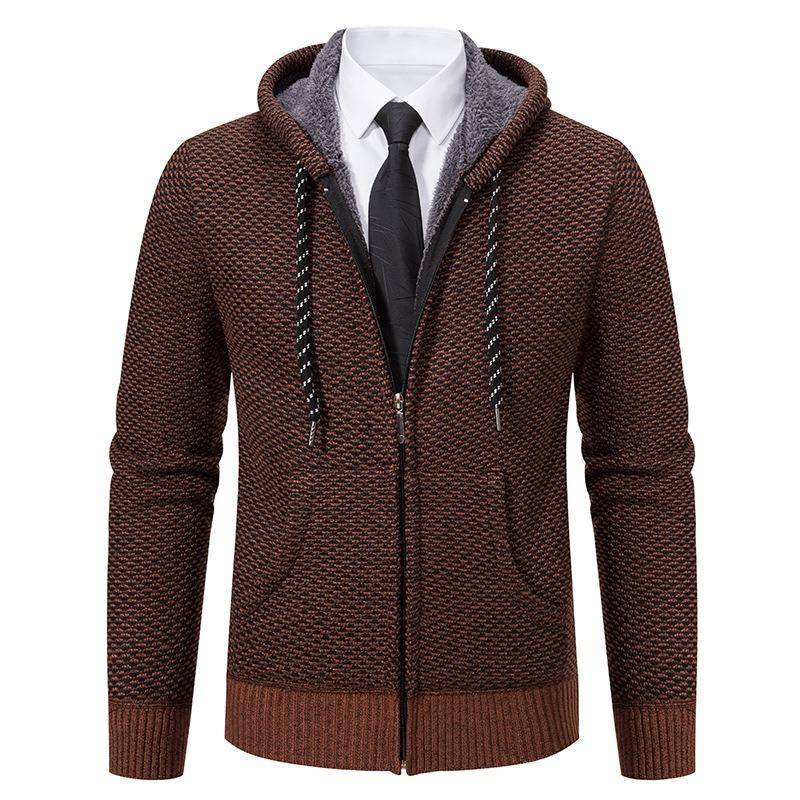 Men S Hooded Cardigan Sweater Thick Knit Outerwear For Winter