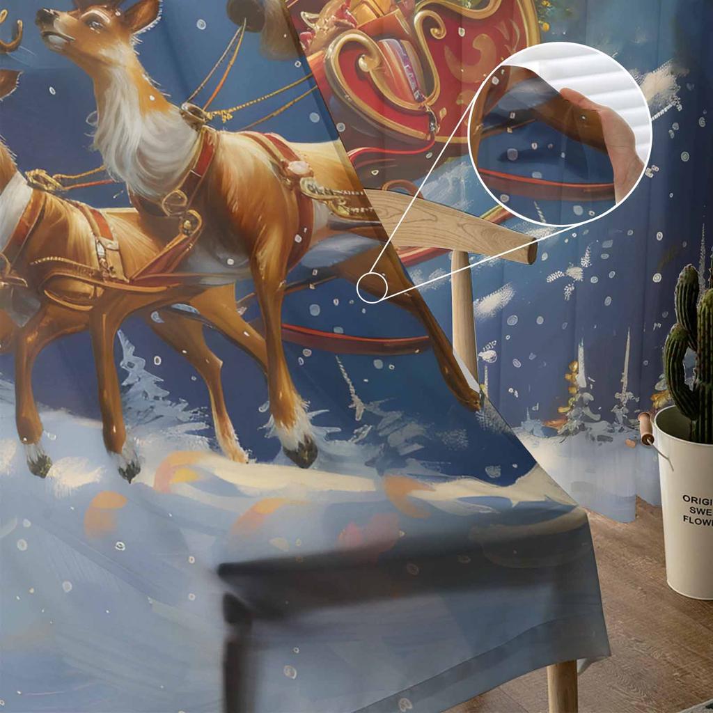 Weihnachten Weihnachtsmann Elch Geschenk Mond Vorhänge für Wohnzimmer Schlafzimmer Heimdekoration Fenster Voile Tüll Vorhang Drapierungen